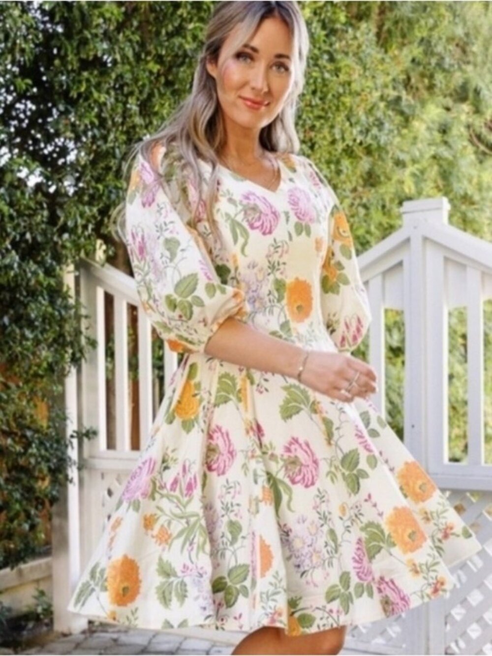 Ivy City Co Leah Floral Puff Sleeve Midi Dress 4
